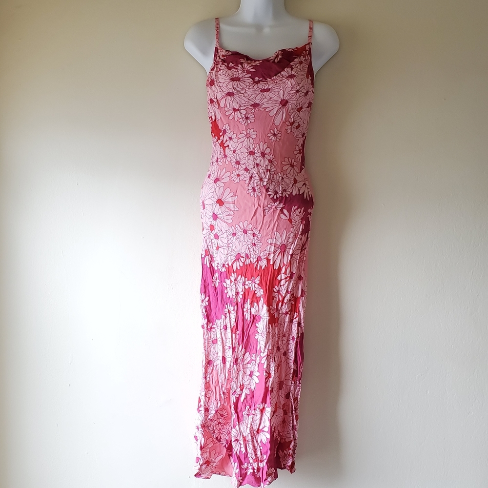 Pink Floral Cowl Neckline Midi Dress